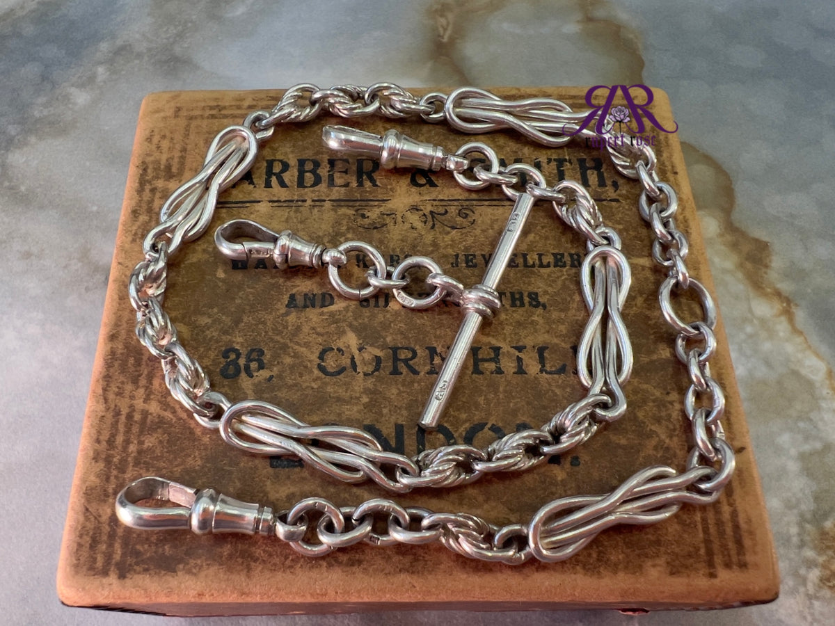 Antique Sterling Silver Fancy Lovers Knot Link Albert Watch Chain