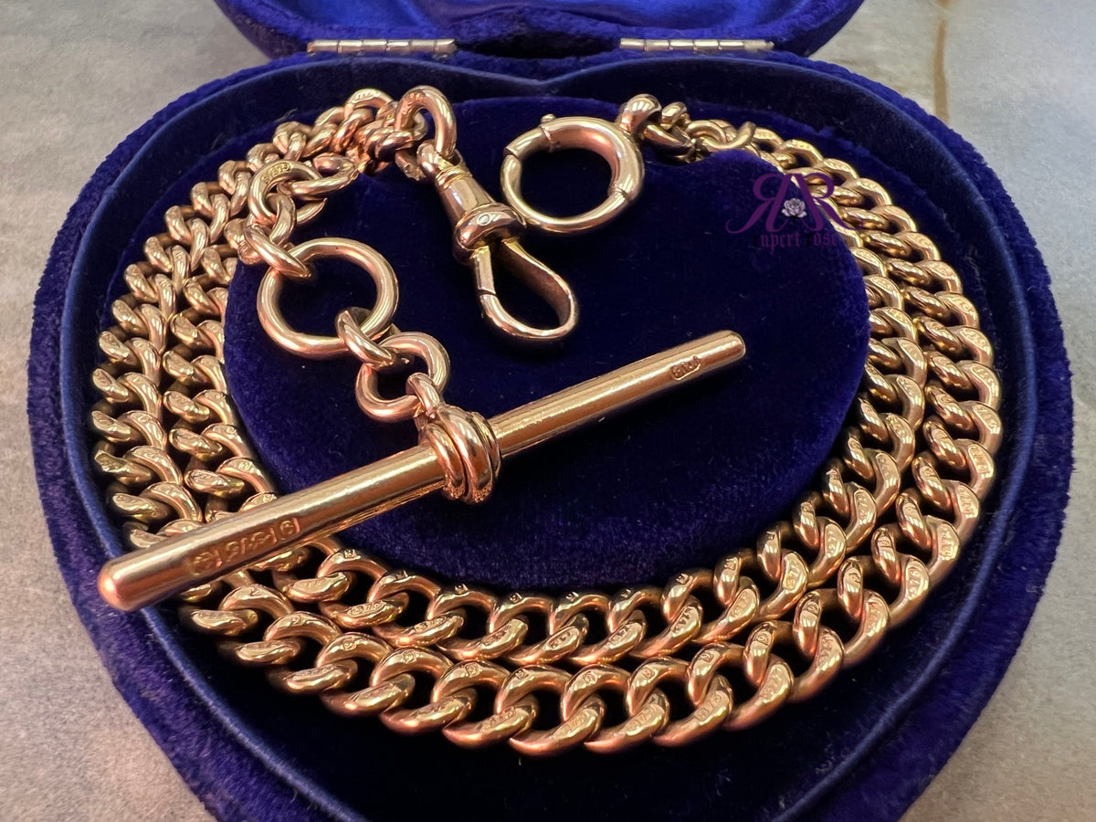 Antique 9ct Rose Gold Albert Curb Watch Chain