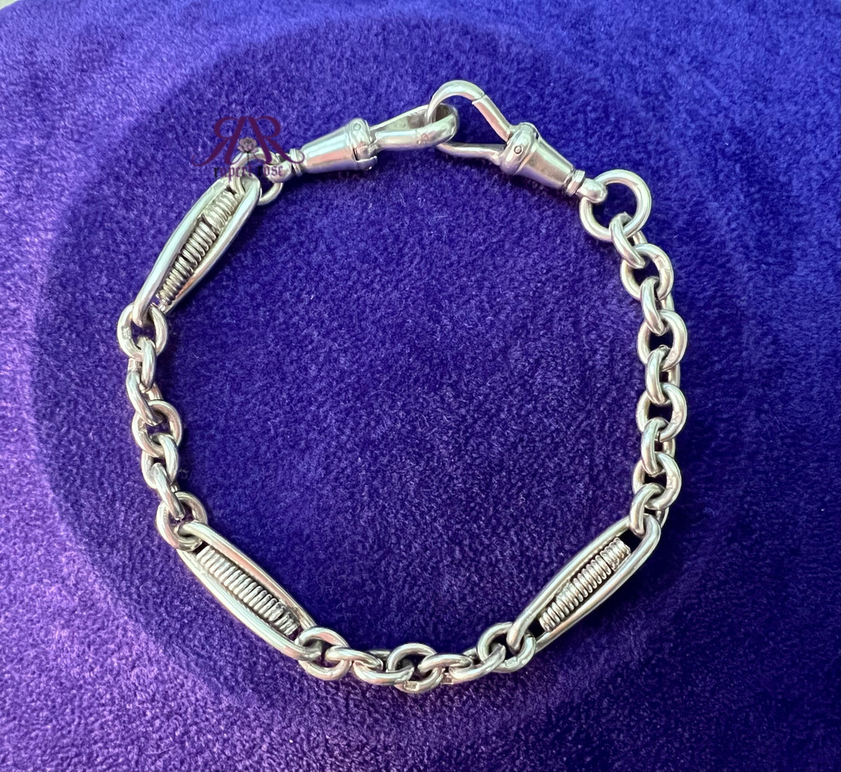 Antique Sterling Silver Chester Twisted Trombone & Cable Link Bracelet