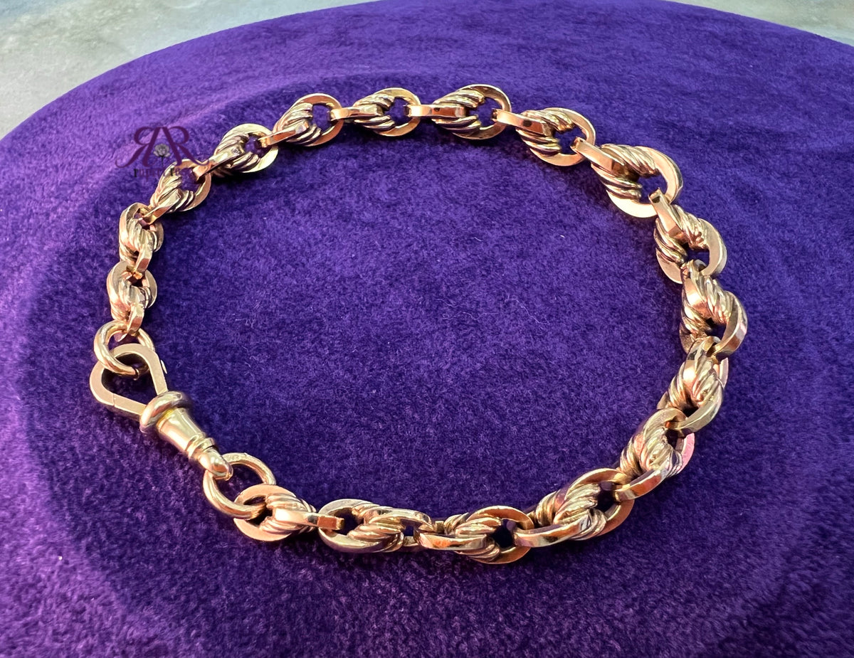Antique 9ct Rose Gold Fancy Solid Lovers Knot Link Bracelet