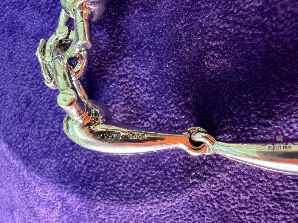 Vintage 1973 GUCCI Sterling Silver & Blue Enamel Horsebit / Snaffle Link Bracelet