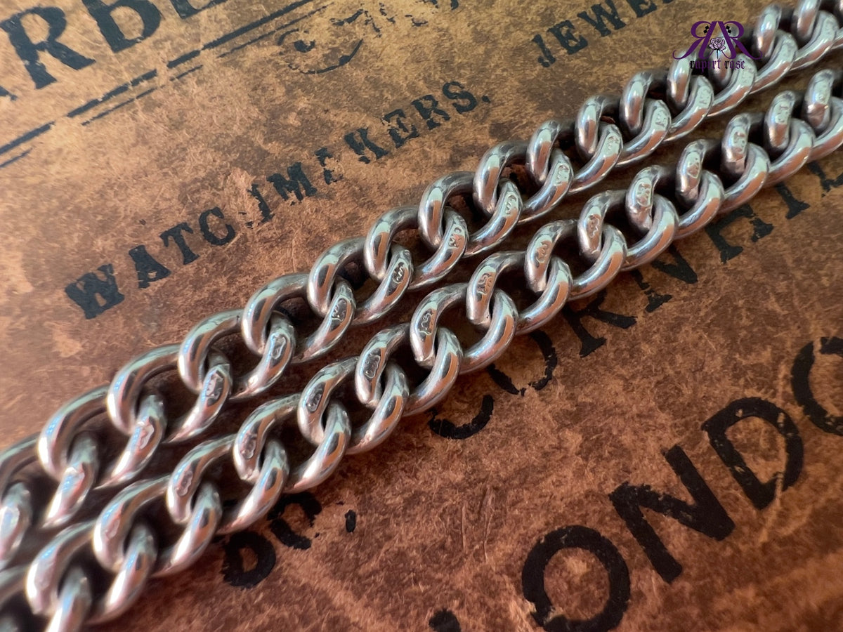 Antique Chester Sterling Silver Curb Albert Watch Chain | 16.5”