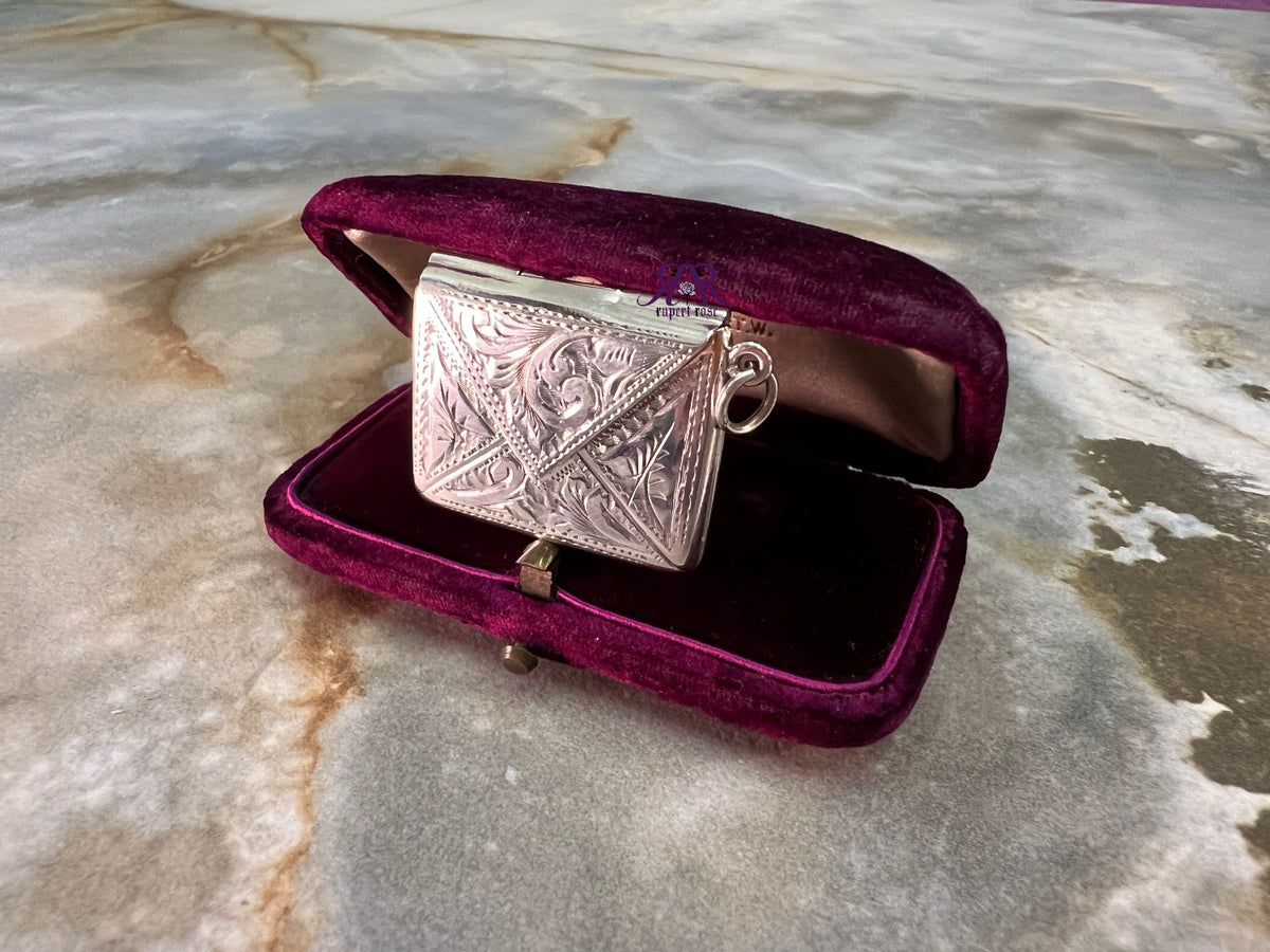 Antique Engraved Sterling Silver Stamp Holder with Bale