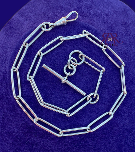 Antique Sterling Silver Chester Paperclip Albert Watch Chain | 17.5”