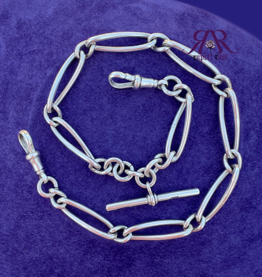 Antique Sterling Silver Fancy Twisted Trombone/Paperclip/Fetter Link Albert Watch Chain