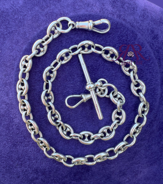 Antique Sterling Silver Mariner & Oval Cable Link Albert Watch Chain