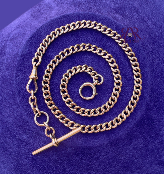 Antique 9ct Rose Gold Albert Curb Watch Chain