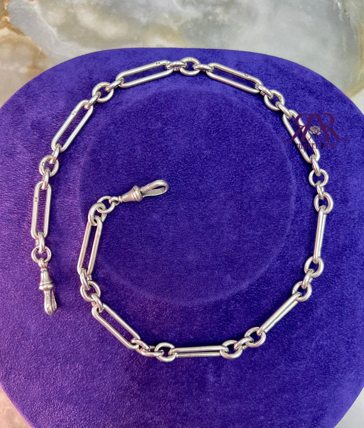 Antique Sterling Silver 1897 Trombone/Paperclip Albert Chain 17.5”
