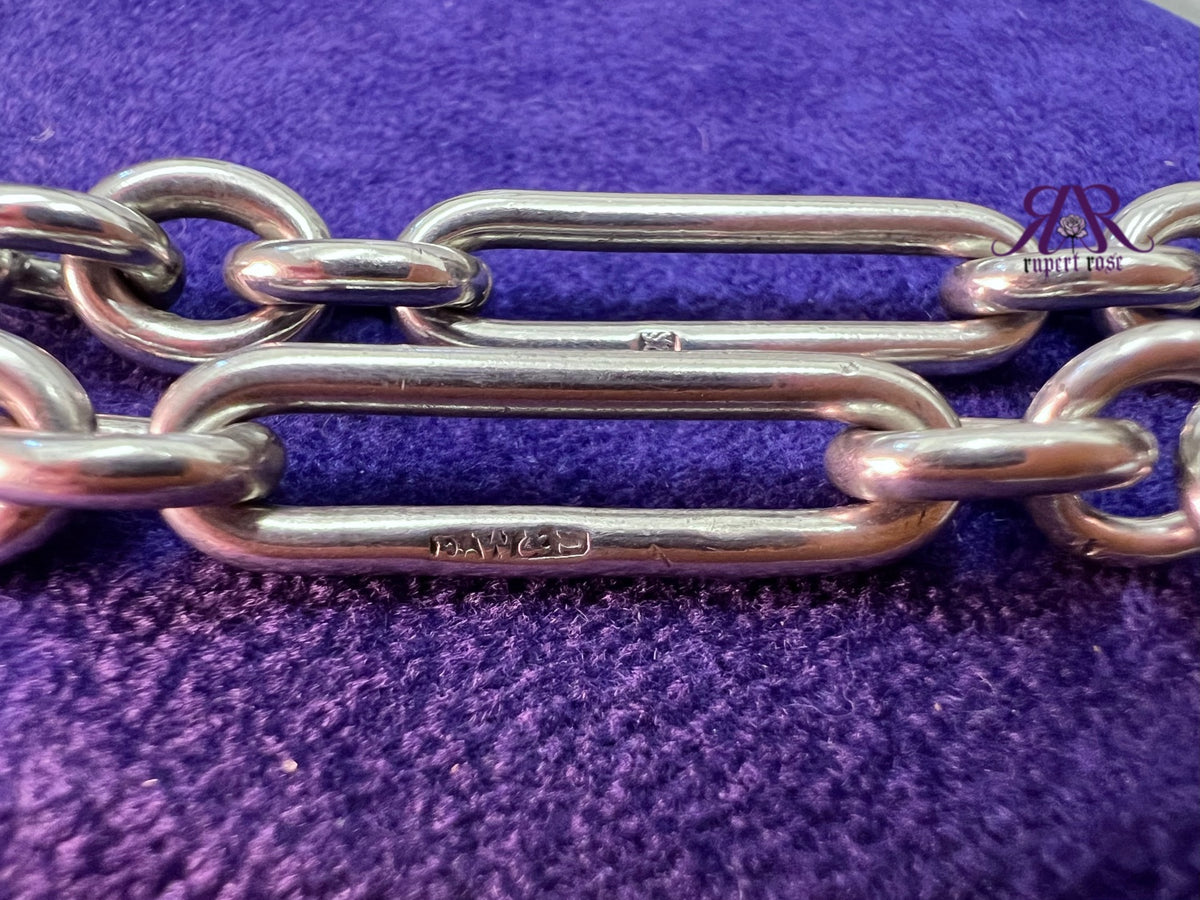 Antique Sterling Silver 1897 Trombone/Paperclip Albert Chain 17.5”