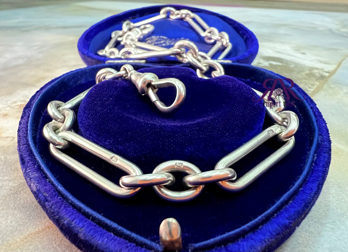 Antique Sterling Silver 1897 Trombone/Paperclip Albert Chain 17.5”