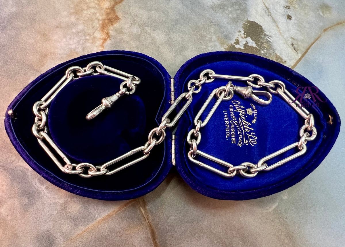 Antique Sterling Silver 1897 Trombone/Paperclip Albert Chain 17.5”