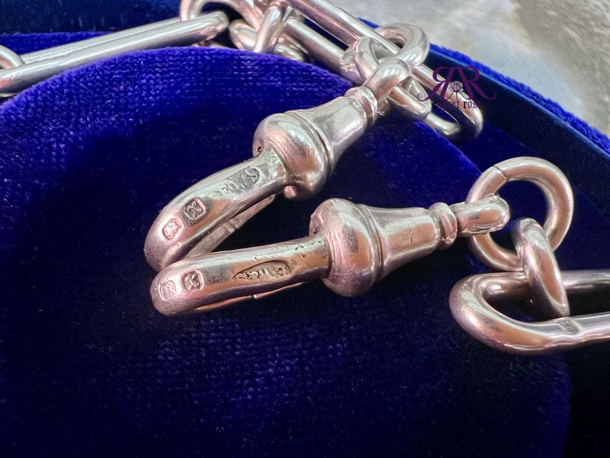 Antique Sterling Silver 1897 Trombone/Paperclip Albert Chain 17.5”