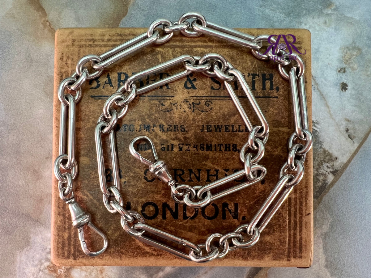 Antique Sterling Silver 1897 Trombone/Paperclip Albert Chain 17.5”
