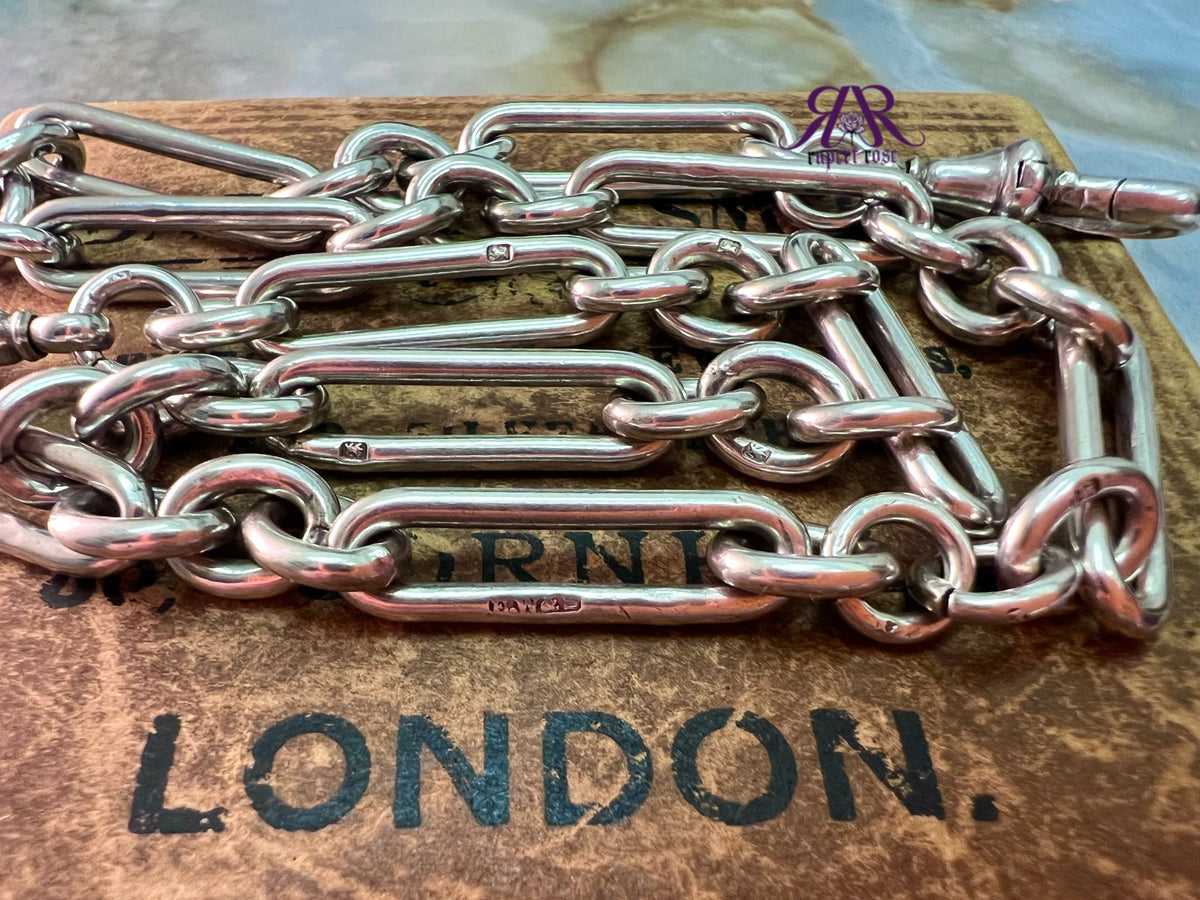 Antique Sterling Silver 1897 Trombone/Paperclip Albert Chain 17.5”