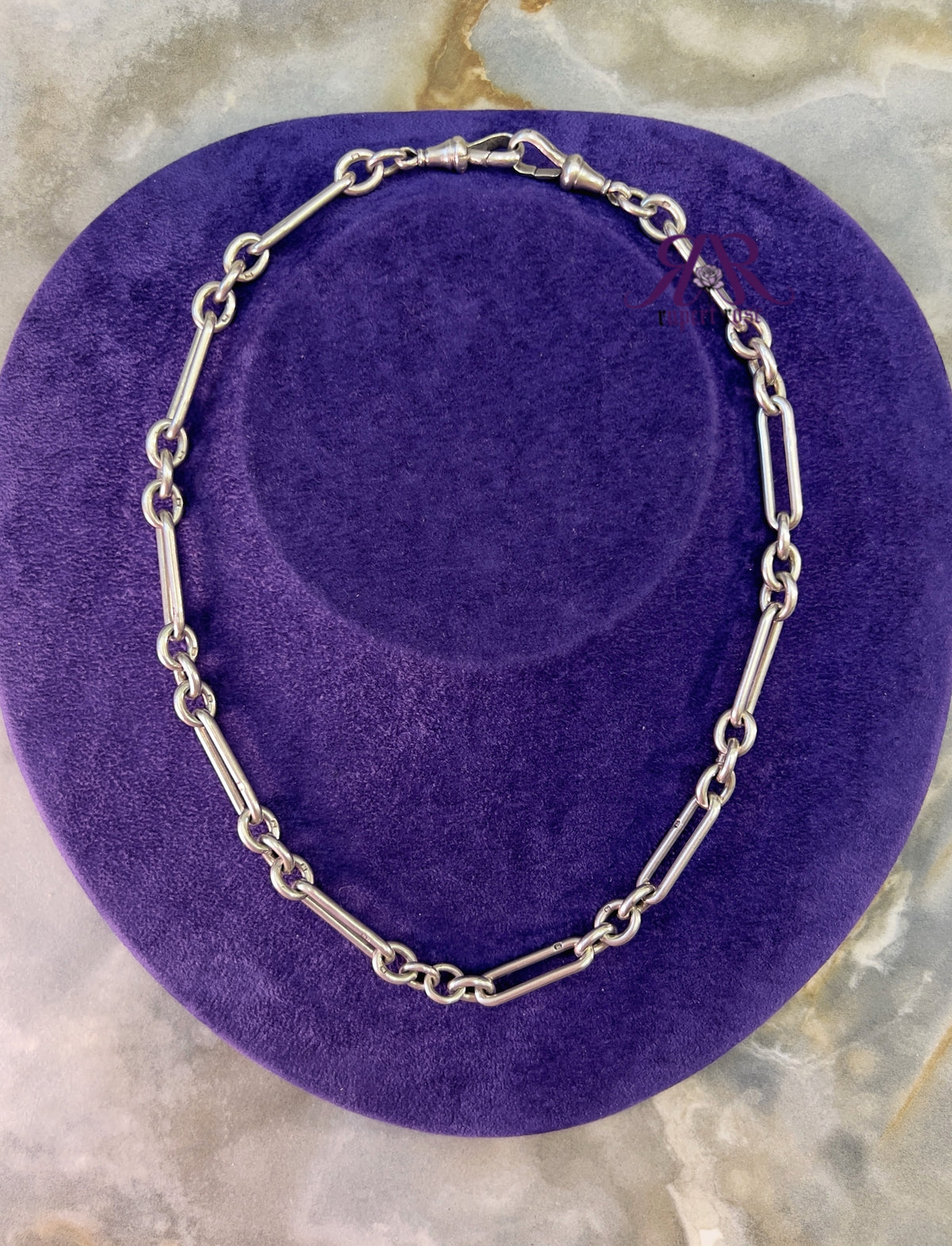 Antique Sterling Silver 1897 Trombone/Paperclip Albert Chain 17.5”