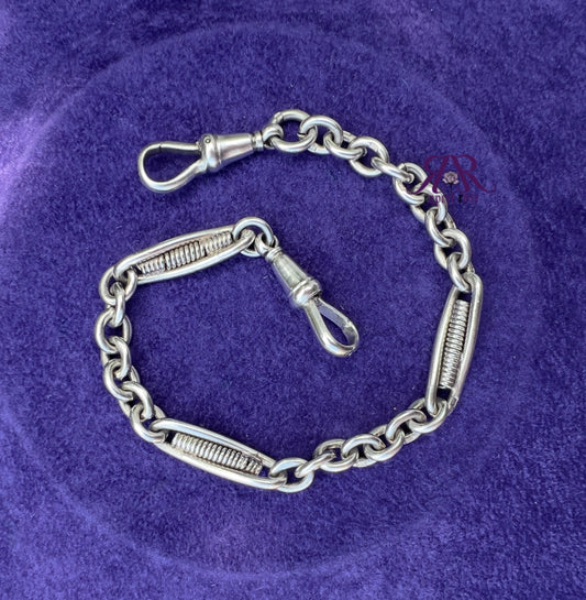 Antique Sterling Silver Chester Twisted Trombone & Cable Link Bracelet