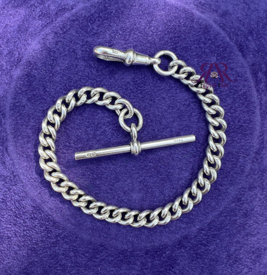 Antique Chester Sterling Silver Albert Curb Chain Bracelet