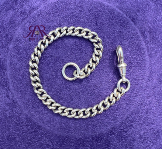 Antique Chester Sterling Silver Albert Curb Chain Bracelet