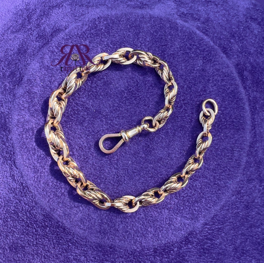 Antique 9ct Rose Gold Fancy Solid Lovers Knot Link Bracelet
