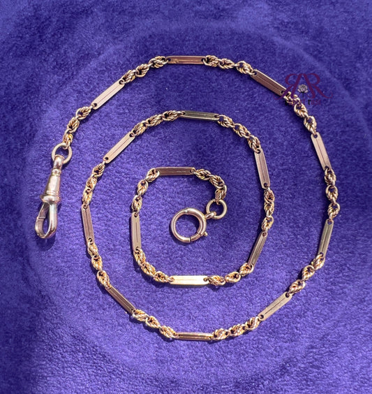Antique 9ct Rose Gold Fancy Lovers Knot & Bar Link Chain