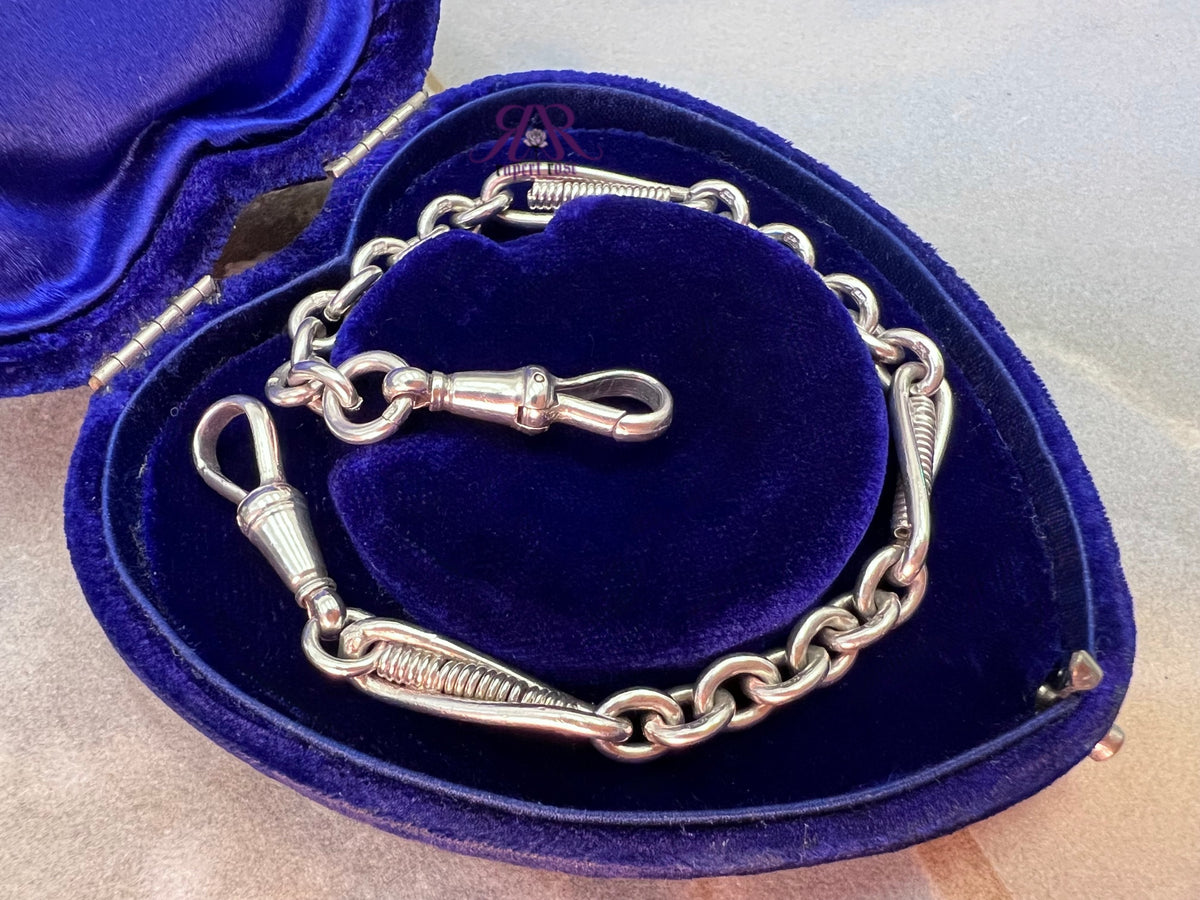 Antique Sterling Silver Chester Twisted Trombone & Cable Link Bracelet