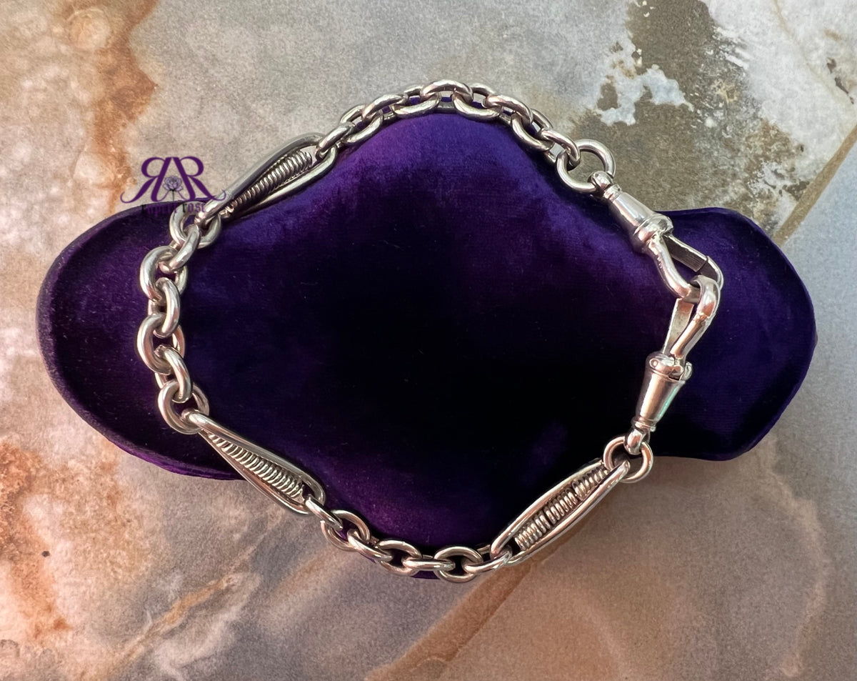 Antique Sterling Silver Chester Twisted Trombone & Cable Link Bracelet