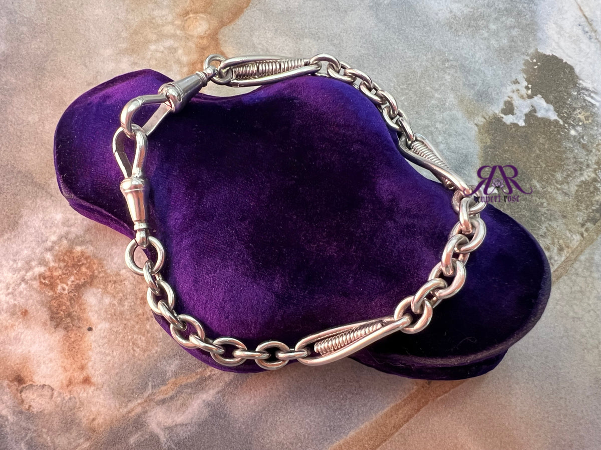 Antique Sterling Silver Chester Twisted Trombone & Cable Link Bracelet