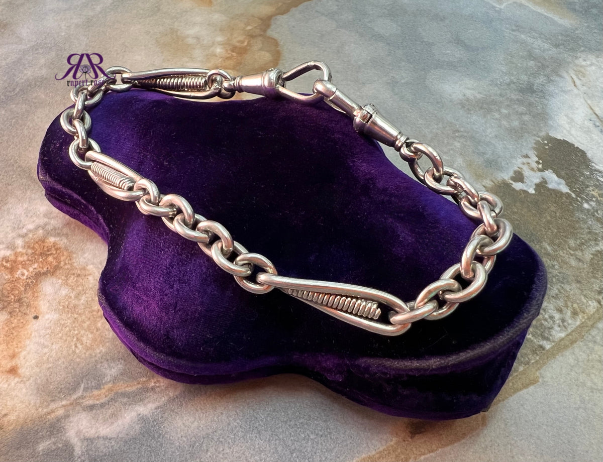 Antique Sterling Silver Chester Twisted Trombone & Cable Link Bracelet