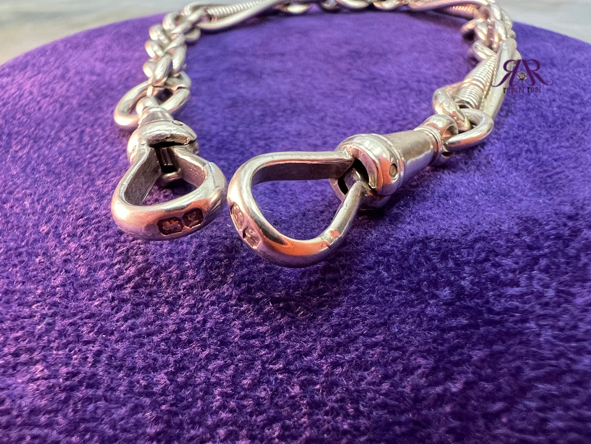 Antique Sterling Silver Chester Twisted Trombone & Cable Link Bracelet