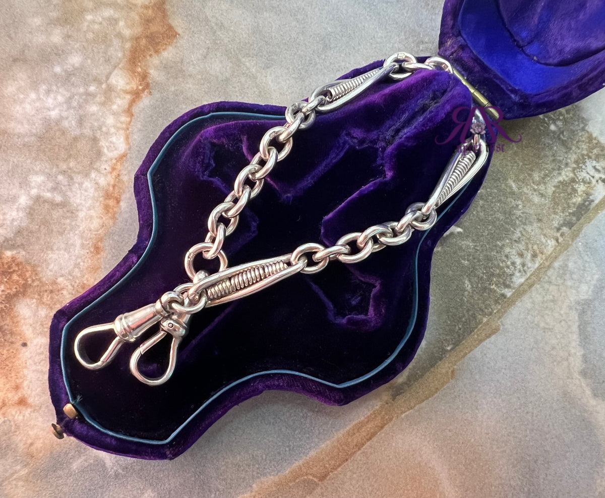 Antique Sterling Silver Chester Twisted Trombone & Cable Link Bracelet