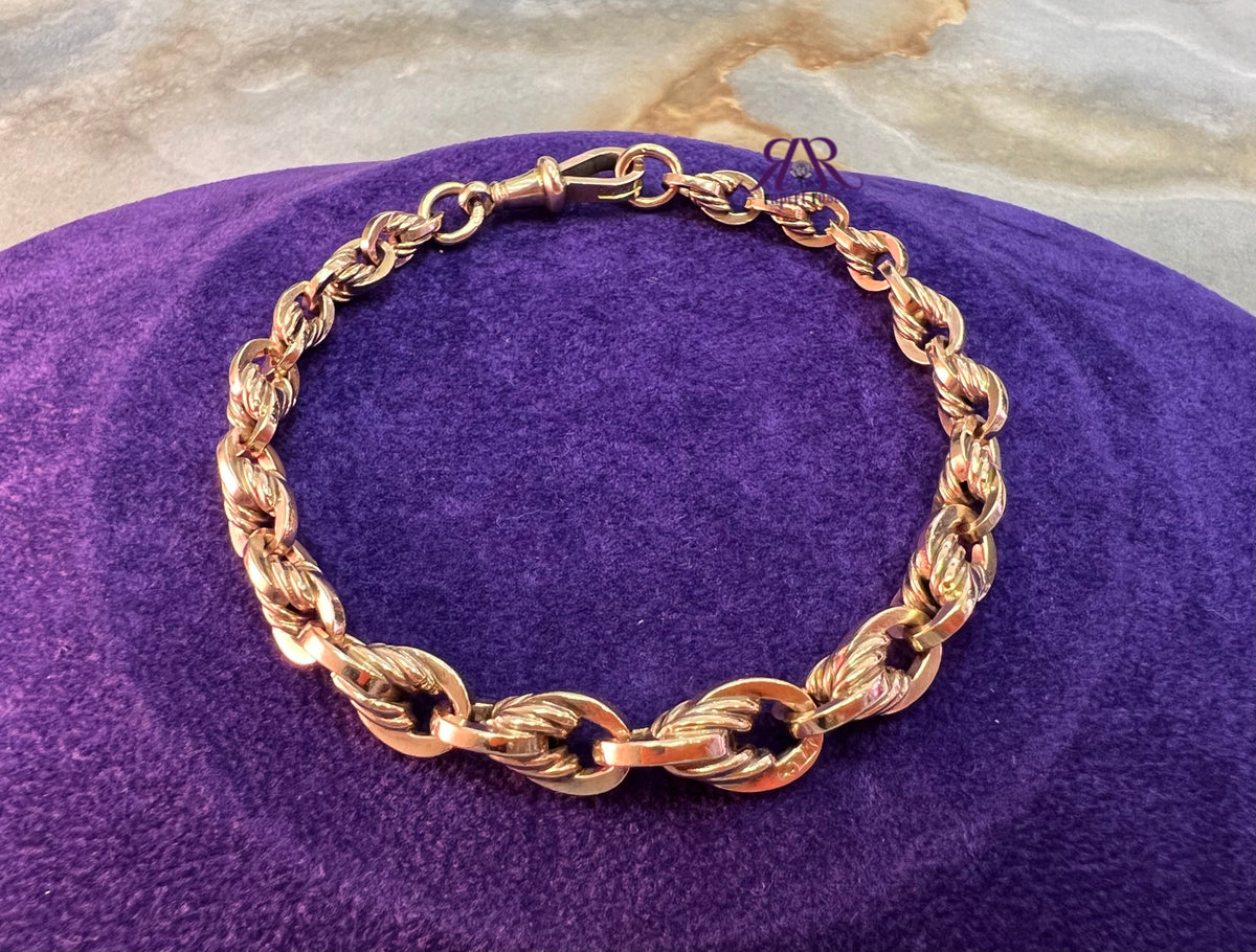 Antique 9ct Rose Gold Fancy Solid Lovers Knot Link Bracelet