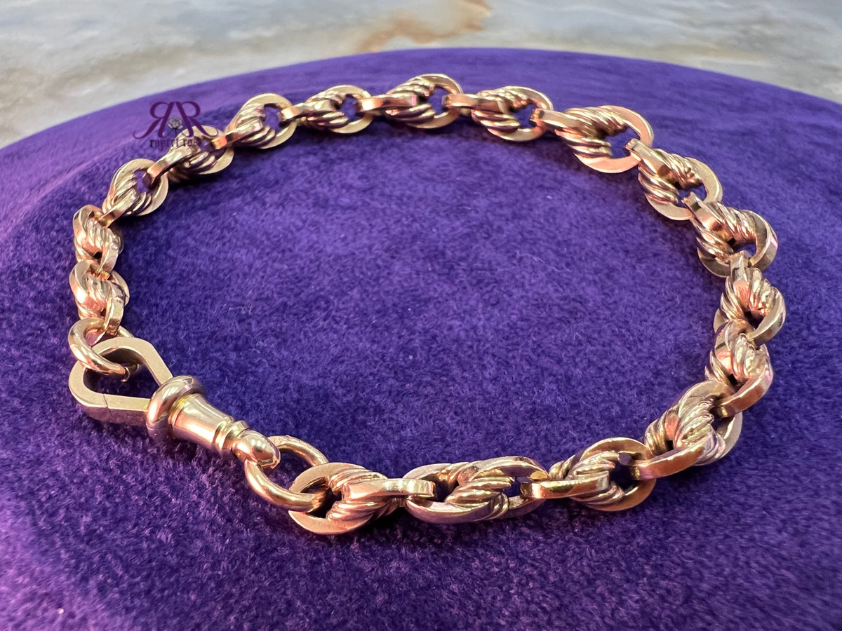 Antique 9ct Rose Gold Fancy Solid Lovers Knot Link Bracelet