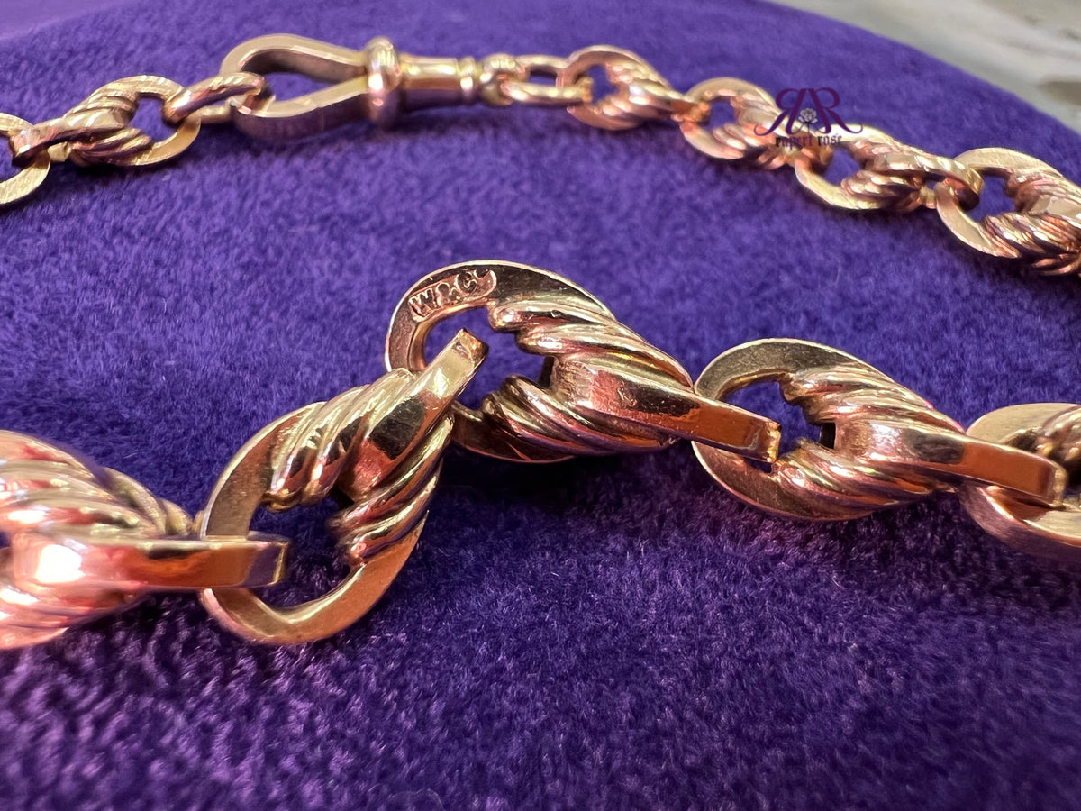 Antique 9ct Rose Gold Fancy Solid Lovers Knot Link Bracelet