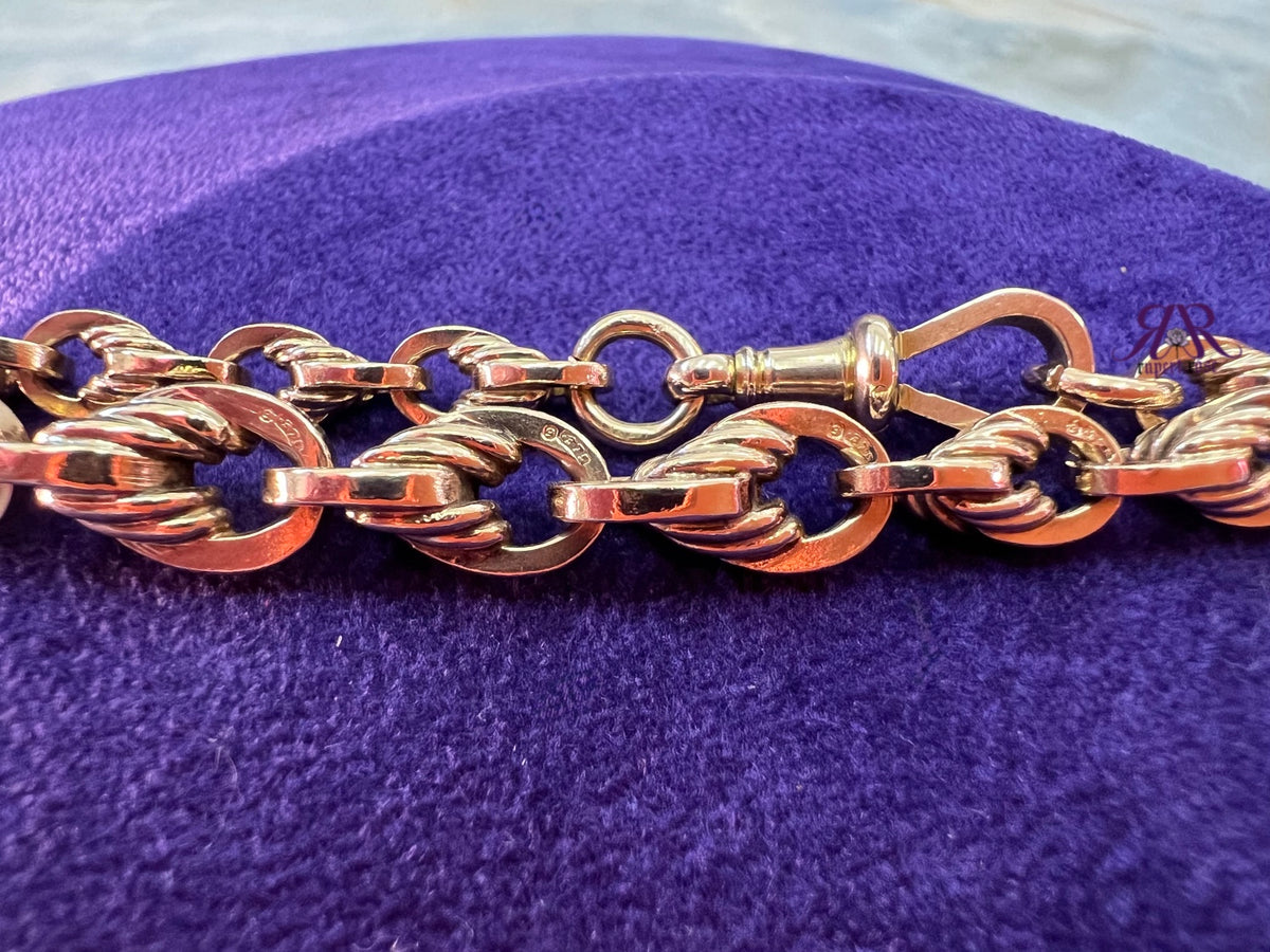 Antique 9ct Rose Gold Fancy Solid Lovers Knot Link Bracelet