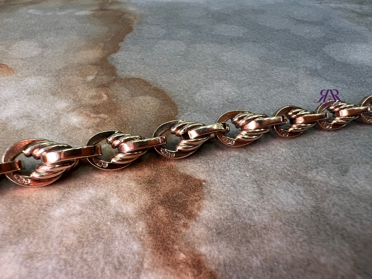 Antique 9ct Rose Gold Fancy Solid Lovers Knot Link Bracelet