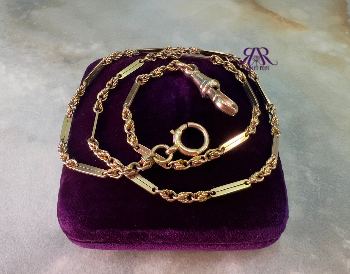 Antique 9ct Rose Gold Fancy Lovers Knot & Bar Link Chain