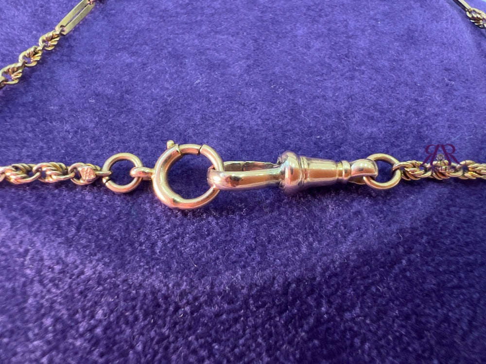 Antique 9ct Rose Gold Fancy Lovers Knot & Bar Link Chain