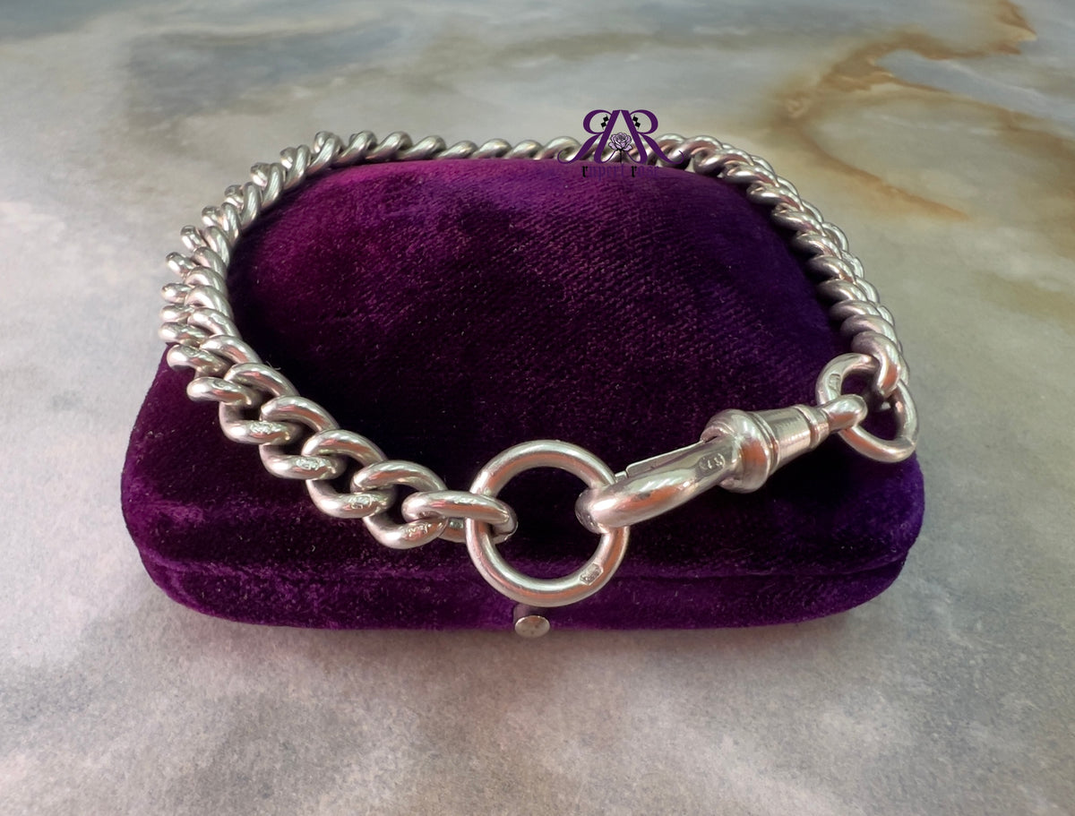 Antique Chester Sterling Silver Albert Curb Chain Bracelet