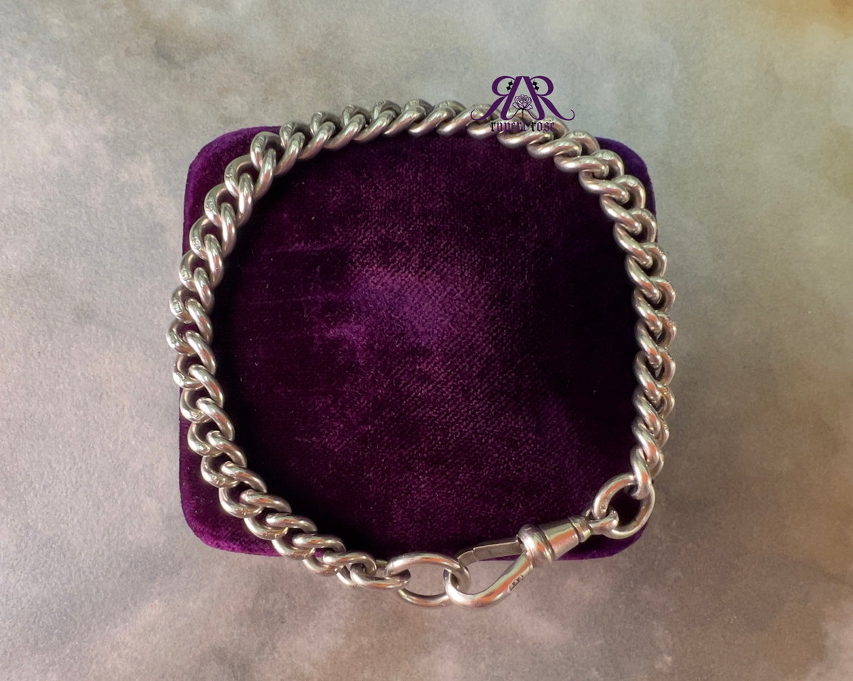 Antique Chester Sterling Silver Albert Curb Chain Bracelet