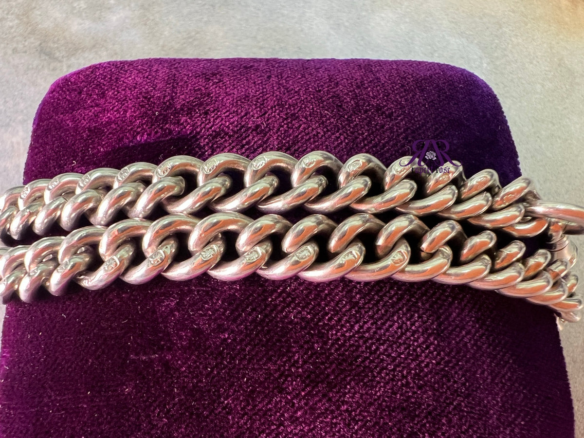 Antique Chester Sterling Silver Albert Curb Chain Bracelet