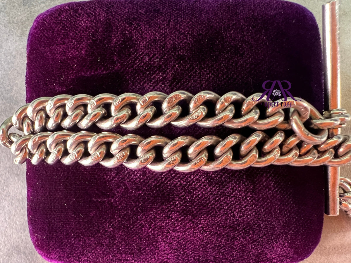 Antique Chester Sterling Silver Albert Curb Chain Bracelet