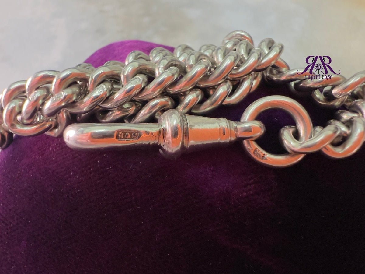 Antique Chester Sterling Silver Albert Curb Chain Bracelet