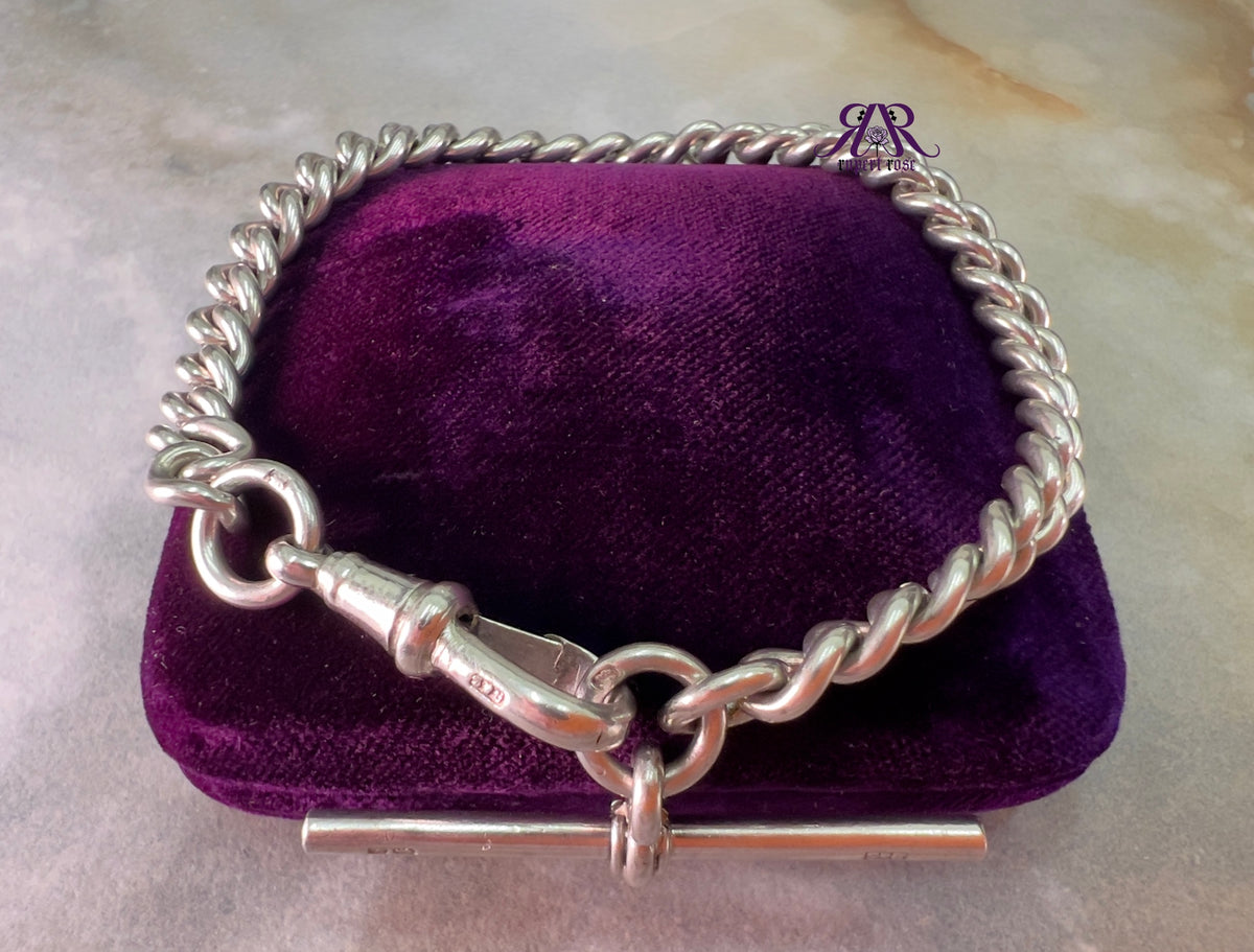 Antique Chester Sterling Silver Albert Curb Chain Bracelet