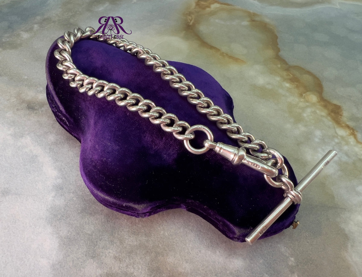 Antique Chester Sterling Silver Albert Curb Chain Bracelet