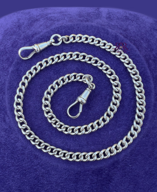 Antique Chester Sterling Silver Curb Albert Watch Chain | 16.5”