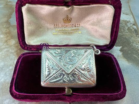 Antique Engraved Sterling Silver Stamp Holder with Bale