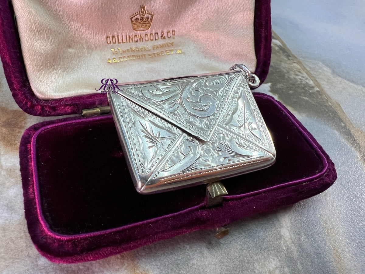 Antique Engraved Sterling Silver Stamp Holder with Bale