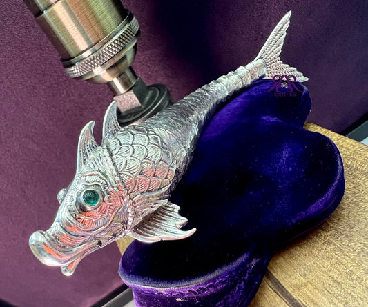 Vintage Circa 1950’s Manuel Garrido Silver Spanish Large Articulated Fish with Emerald Eyes