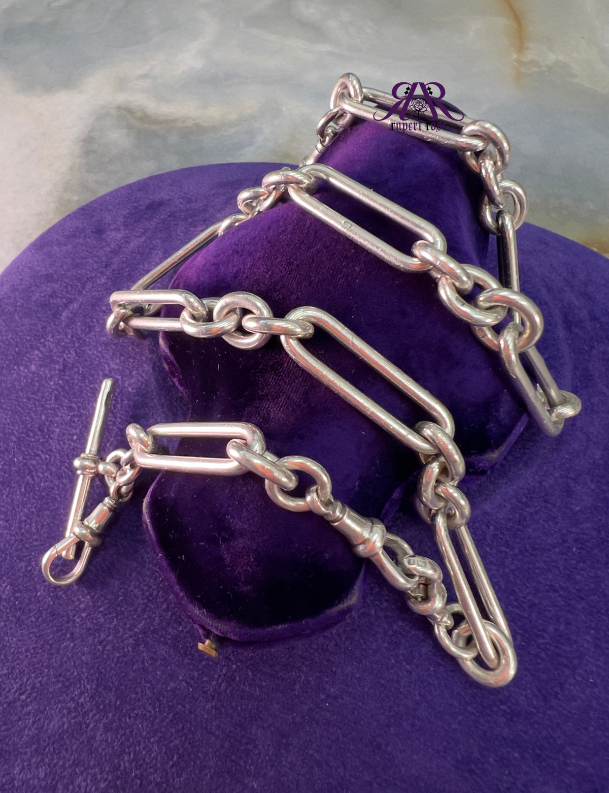 Antique Sterling Silver Long & Heavy Trombone/Paperclip & Cable Link Albert Watch Chain | 79g