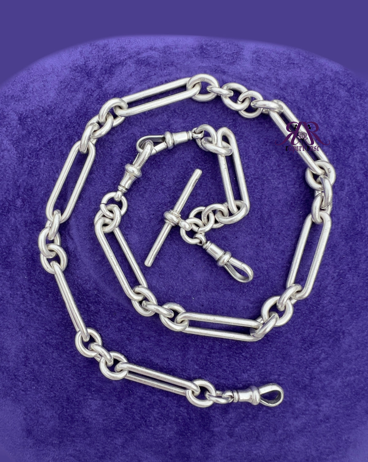 Antique Sterling Silver Long & Heavy Trombone/Paperclip & Cable Link Albert Watch Chain | 79g